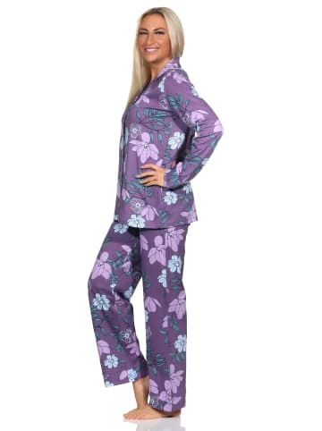 NORMANN langarm Schlafanzug Pyjama Jersey zum durchknöpfen - 80585 in beere