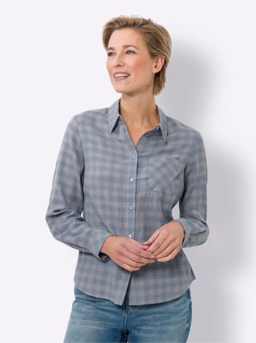 Sieh an! Flanellbluse in taubenblau-kariert