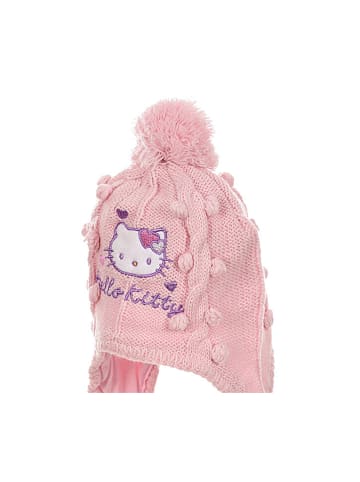 Hello Kitty Baby Mütze gestrickt mit Fleece-Futter Hello Kitty in Rosa