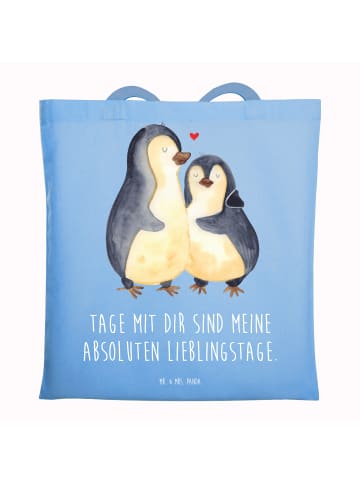 Mr. & Mrs. Panda Strandtasche Pinguin umarmen mit Spruch in Sky Blue