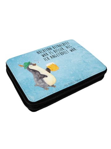 Mr. & Mrs. Panda Mäppchen Pinguin Bier mit Spruch in Eisblau