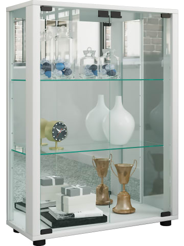 VCM  Glas Stand Vitrine Sintalo Spiegel in Weiß