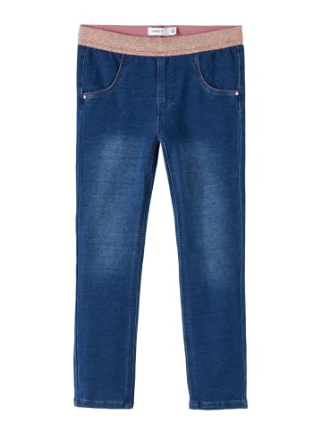 name it Jeanshose in dark blue denim/Detail GOLD ROSE LUREX