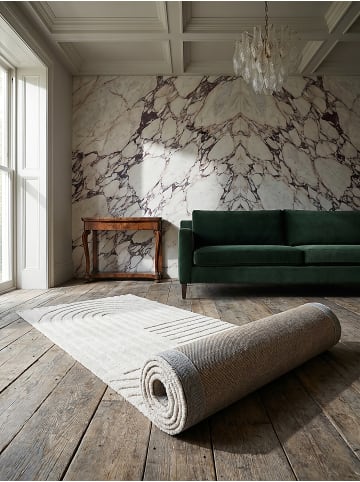 KADIMA DESIGN Wollteppich Kurzflor LEVEN Geometrisch Naturfaser Skandinavisch in Elfenbein