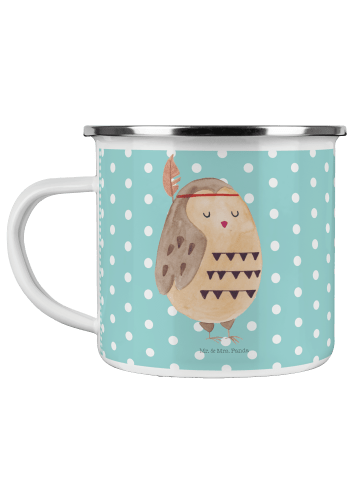 Mr. & Mrs. Panda Camping Emaille Tasse Eule Federschmuck ohne Sp... in Türkis Pastell