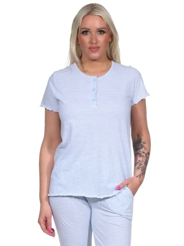 NORMANN kurzarm Schlafanzug Oberteil Pyjama Shirt Mix & Match Streifen in hellblau