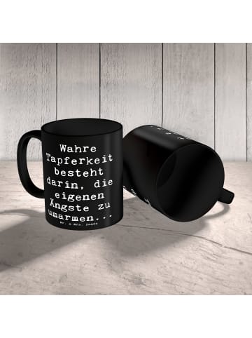 Mr. & Mrs. Panda Kaffeebecher Spruch Tapferkeit Umarmung mit Spruch in Schwarz