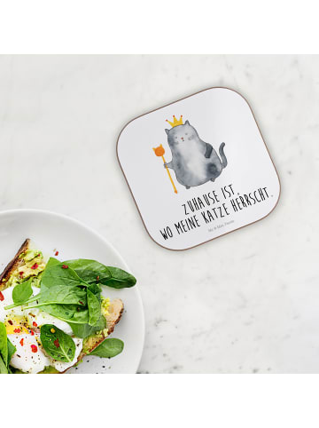 Mr. & Mrs. Panda Bierdeckel Katze König mit Spruch in Weiß