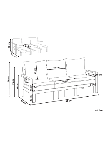 Beliani Gartensofa ISOLELLO in Braun/Beige - (W) 190 x (H) 90 x (L) 69 cm