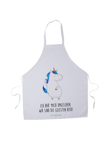 Mr. & Mrs. Panda Kochschürze Einhorn Mann mit Spruch in Weiß