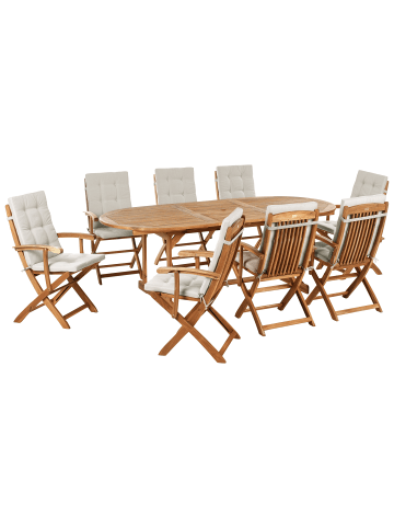 Beliani 9-tlg Gartentisch Set MAUI PREMIUM in Braun/Beige