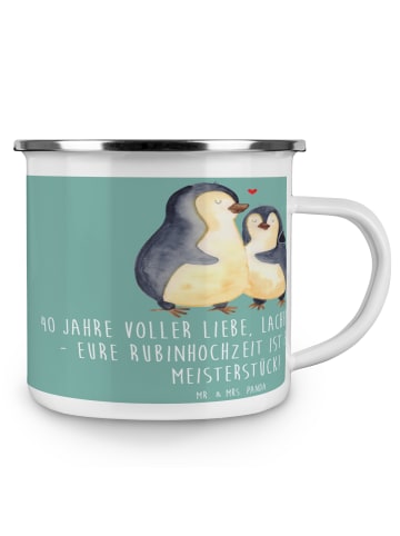 Mr. & Mrs. Panda Camping Emaille Tasse 40. Hochzeitstag Rubinhoc... in Meeresbrise