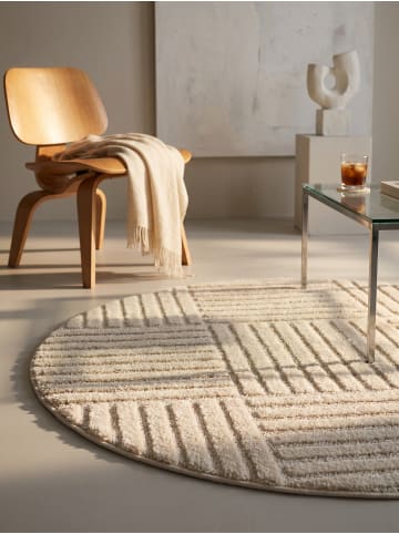 KADIMA DESIGN Hochflorteppich 3D Bögen Boho Waschbar Wohnzimmer in Creme