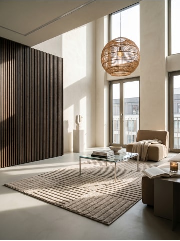 KADIMA DESIGN Hochflorteppich 3D Bögen Boho Waschbar Wohnzimmer in Beige