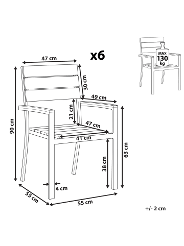 Beliani 6er-Set Gartenstuhl COMO in Grau/Schwarz