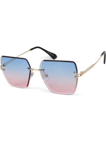 styleBREAKER Rechteckige Sonnenbrille in Gold / Blau-Rosa Verlauf
