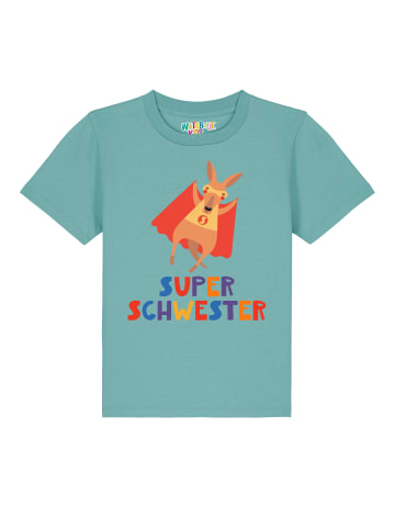 wat? Apparel T-Shirt Känguru Superschwester in Teal Monstera