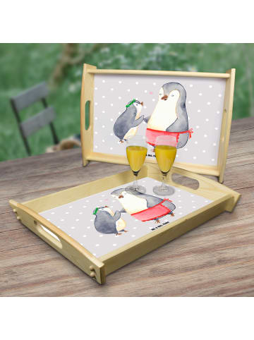 Mr. & Mrs. Panda Serviertablett Pinguin mit Kind ohne Spruch in Grau Pastell