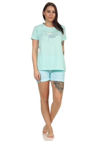 NORMANN Shorty Schlafanzug Pyjama kurzarm Blümchen Design in mint