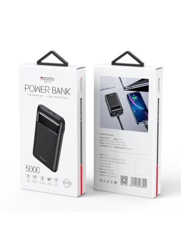 Wisam yesido Powerbank YP33 5.000 mAh LED, 2xUSB-A + USB-C Schwarz