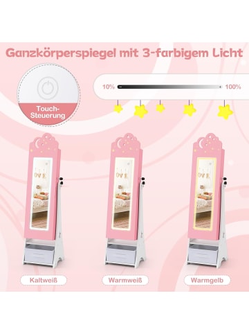 COSTWAY 2 in 1 Schmuckschrank Kinder mit Beleuchtung in Rosa