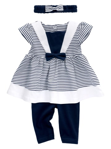 Baby Sweets 3tlg Set Kleid + Hose + Mütze Lieblingsstücke Kleider in weiß navy