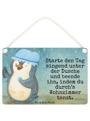 Mr. & Mrs. Panda Schild Pinguin Duschen Design mit Spruch in Weiß