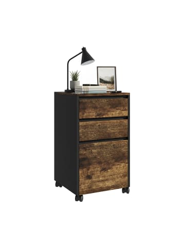 relaxdays Rollcontainer in Schwarz/ Braun - (B)40 x (H)70 x (T)40 cm