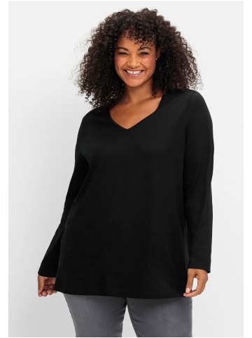 sheego Langarmshirt in schwarz