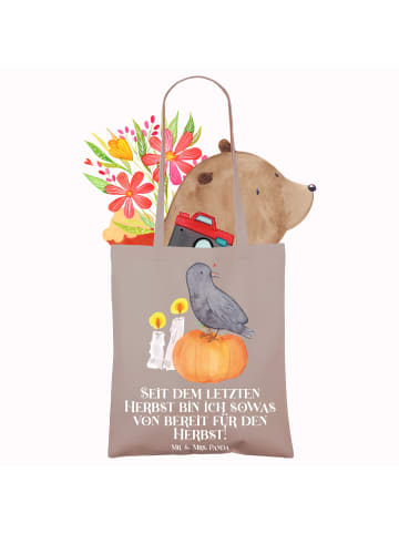 Mr. & Mrs. Panda canvas tasche Herbstvorfreude mit Spruch in Braun Pastell