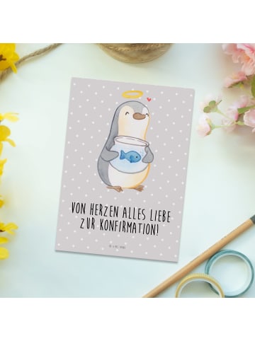 Mr. & Mrs. Panda Grußkarte Pinguin Fisch mit Spruch in Grau Pastell