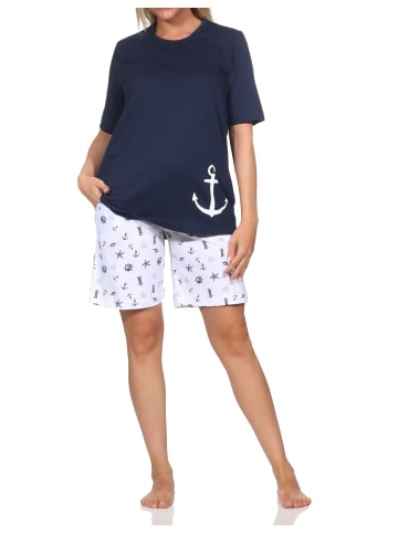 NORMANN Kurzarm Pyjama Schlafanzug Shorty Maritimer Look in marine