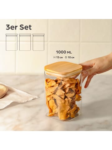 Praknu Vorratsdosen mit Deckel luftdicht Glas - 3er Set Vorratsgläser eckig