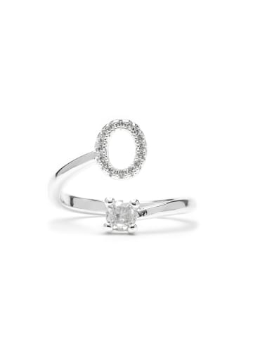 Luxenter Ring mit funkelnden Zirkonia-Steinen, silberfarben – Alphabet