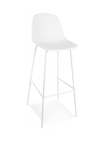 KADIMA DESIGN Barhocker Perforiert Kunststoff | Sitzhocker mit Metallgestell in Weiß