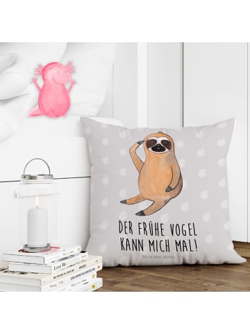 Mr. & Mrs. Panda Zierkissen Faultier Vogel mit Spruch in Grau Pastell