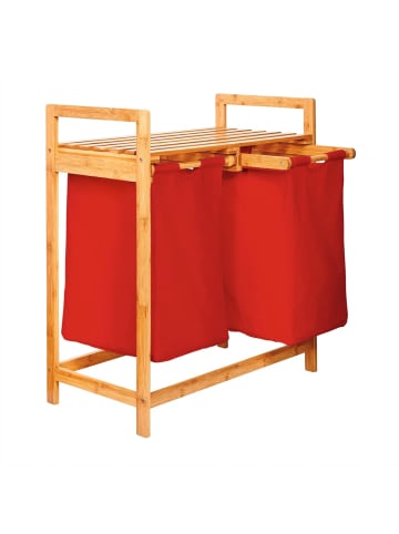 Lumaland Wäschekorb Bambus 73x64x33cm rot 2 Wäschesäcke ausziehbar rot