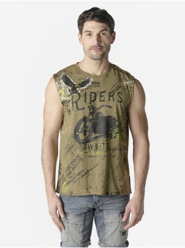 KOROSHI Herren t-shirt boxen baumwolle druck-emb in khaki