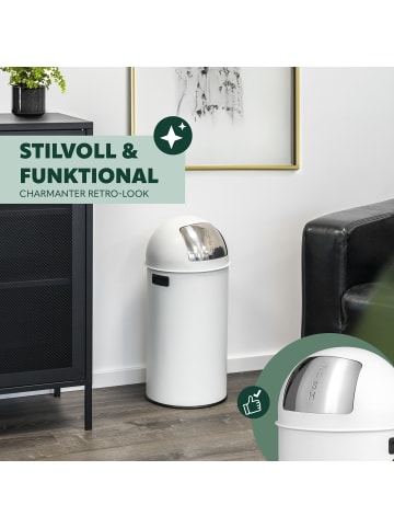 eluno Mülleimer 35 Liter Edelstahl weiß