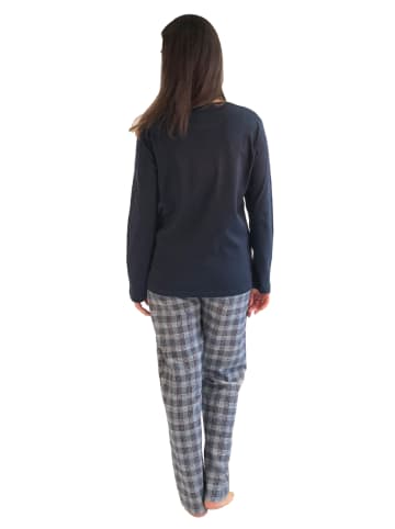 NORMANN Flanell Pyjama Mix & Match Oberteil Sterne in marine