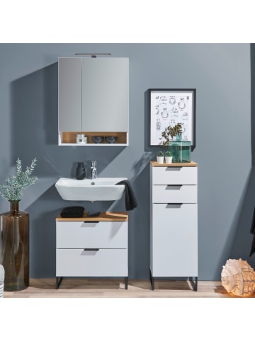 home24 home24 Waschbeckenunterschrank mit 2 Schubkästen aus Holzwerkstoff im modernen Stil in Matt Weiß