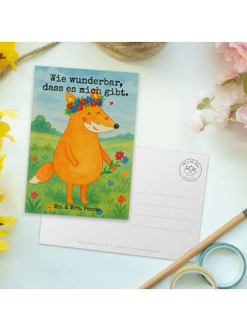 Mr. & Mrs. Panda Ansichtskarte Fuchs Blumen Design mit Spruch in Weiß