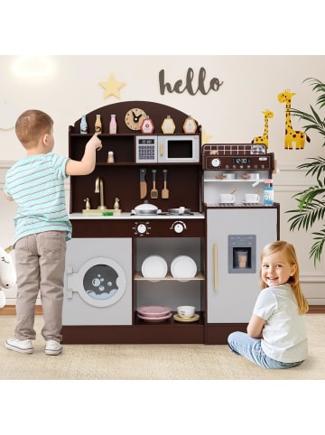 COSTWAY Kinderküche mit 27 Zubehör in Braun