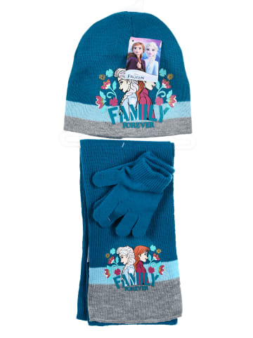 Disney Frozen 3tlg. Set: Mütze, Schal & Handschuhe Anna und Elsa in Blau