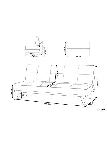 Beliani 3-Sitzer Sofa FROYA in Grau/Braun - (W) 183 x (H) 80 x (L) 80 cm