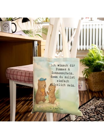 Mr. & Mrs. Panda Tote Bag Bär Kind Pommes Design mit Spruch in Weiß