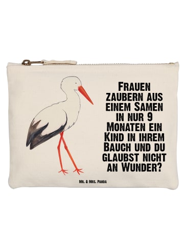 Mr. & Mrs. Panda Schminktasche Storch mit Spruch in Weiß