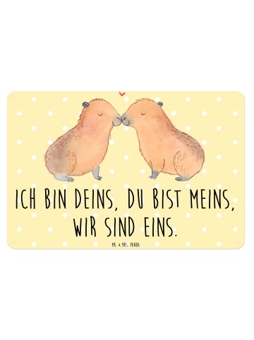 Mr. & Mrs. Panda Blechschild Capybara Liebe mit Spruch in Gelb Pastell