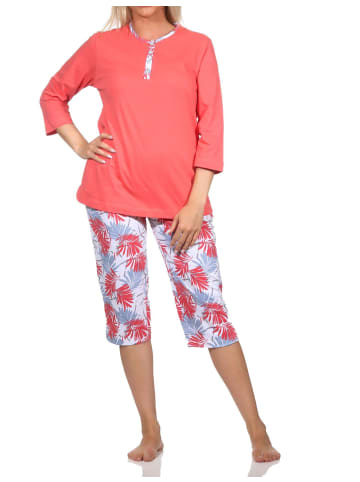 NORMANN Kurzarm Pyjama Caprihose floralem print in rot