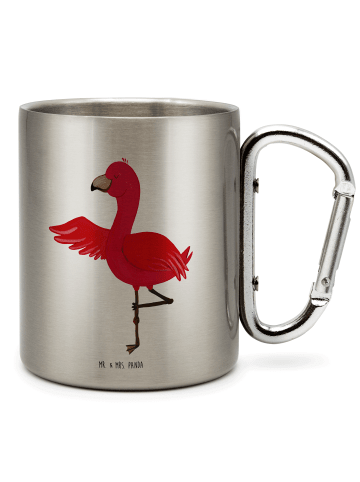 Mr. & Mrs. Panda Outdoor Tasse Flamingo Yoga ohne Spruch in Silber